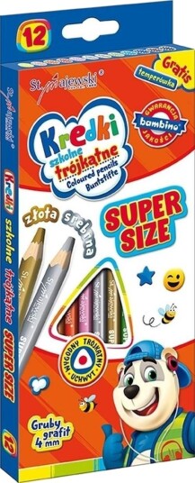 Majewski Trekantede Skoleblyanter 12 Farger Super Size + Blyantspisser (Mix, 1 Stk.)