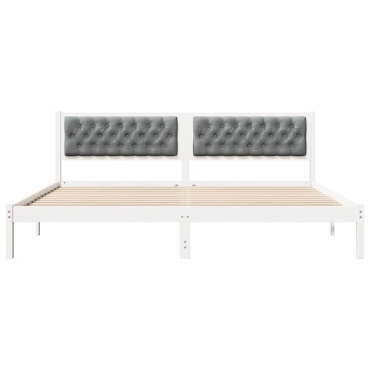 Sengestamme med hodegjerde Lysegrå 200 x 200 cm Massiv furu Sengestamme med hodegjerde Lysegrå 200 x 200 cm Massiv furu
