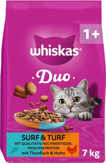 Whiskas 1+ Duo Surf & Turf Tørrfôr Til Voksne Katter Tunfisk Og Kylling 2 X 7 kg Whiskas 1+ Duo Surf & Turf Tørrfôr Til Voksne Katter Tunfisk Og Kylling 2 X 7 kg