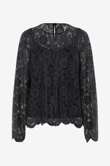 Pieces Topp pcOlline LS Lace Svart