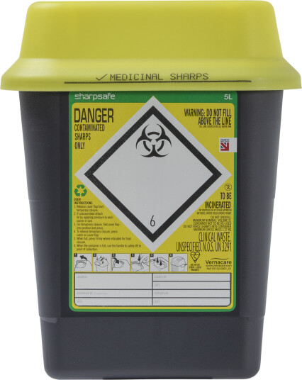 Sharpsafe kanylebøtte 5 L 1 stk Sharpsafe kanylebøtte 5 L 1 stk