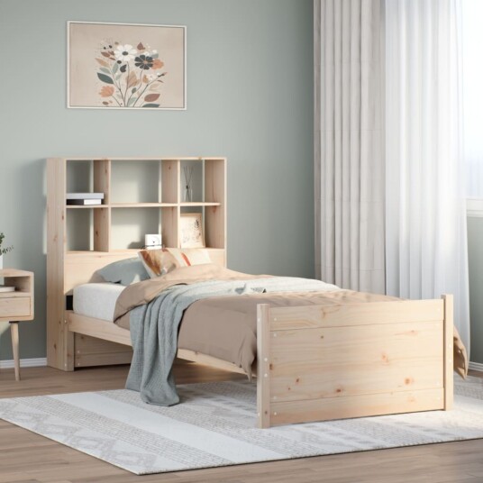 Seng med bokhylle uten madrass 90x200 cm heltre furu
