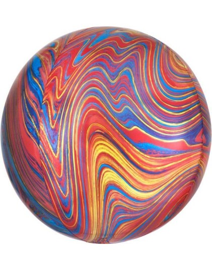 Rød Blå og Gullfarget Marble Metallisk Orbz / Ballongboble 38 cm