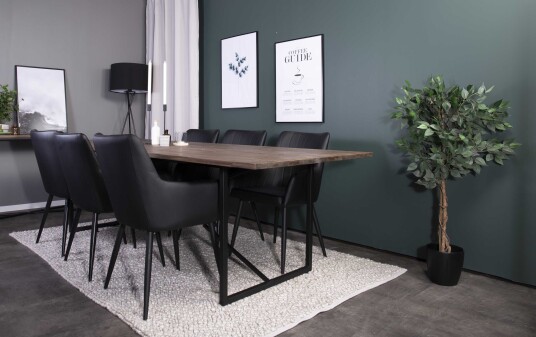 Venture Design Padang & Comfort spisegruppe Natur/svart 6 st stoler & bord 250 x 100 cm