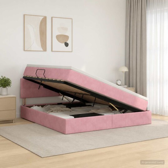 vidaXL Seng med Oppbevaring med hodegjerde Rosa 140 x 200 cm Fløyel