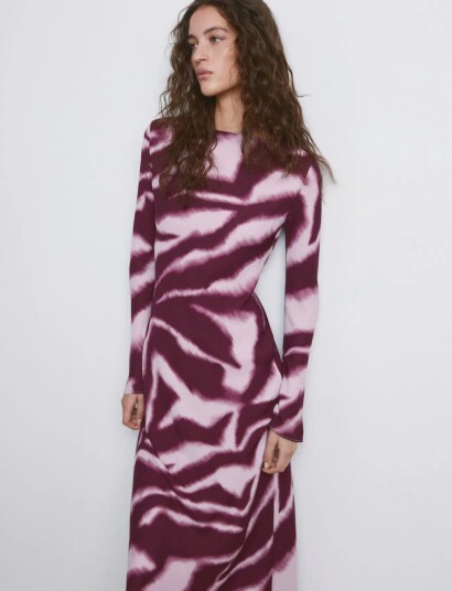 Mango A Line Animal Print Dress   Pink   S