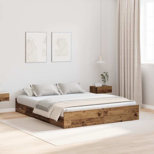 Seng med lagring Gammelt tre 140 x 190 cm Konstruert tre