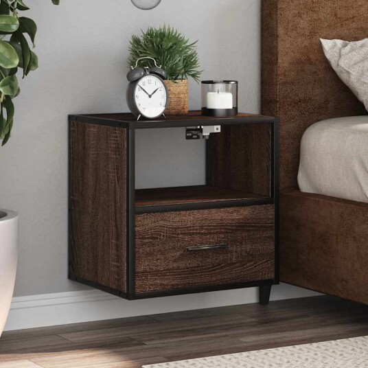  Veggmontert nattbord brun eik 40x31x39,5 cm 8721102838019