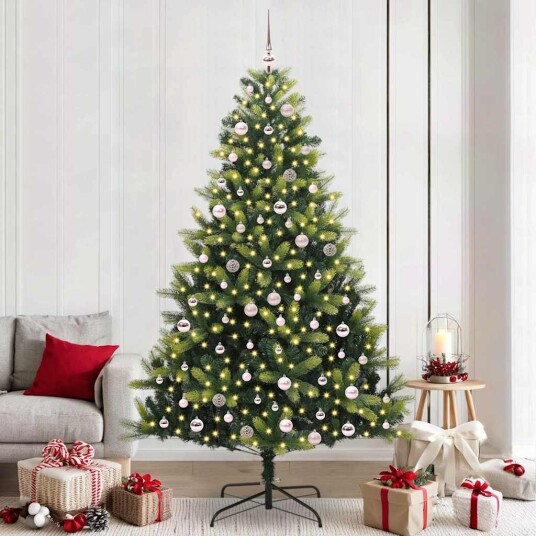  Kunstig sammenleggbart juletre med 300 LED lys grønn 240 cm