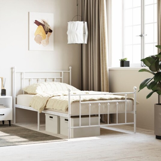 vidaXL Sengeramme i metall med hode- og fotgavl hvit 100x200 cm 8720845883799 vidaXL Sengeramme i metall med hode- og fotgavl hvit 100x200 cm 8720845883799