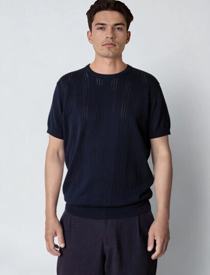 Clean Cut Copenhagen Robyn Knitted T Shirt   Navy   XXXL