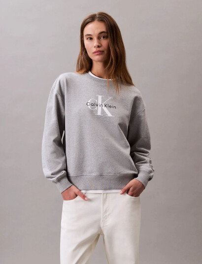 Calvin Klein Jeans Ls Monologo French Terry Rlxd Cr - Grey - S