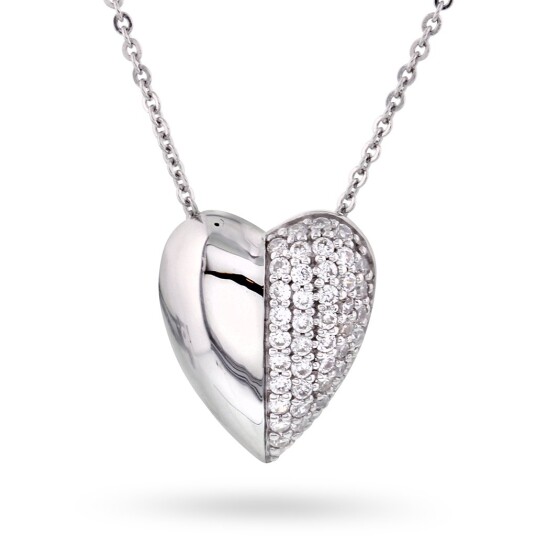 Pan Jewelry, Hjertesmykke i 925 sølv med zirkonia