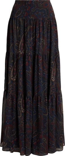 Lauren Ralph Lauren Paisley Georgette Tiered Maxiskirt Navy 44