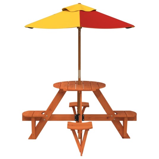  Piknikbord for 4 barn med parasoll rund heltre gran