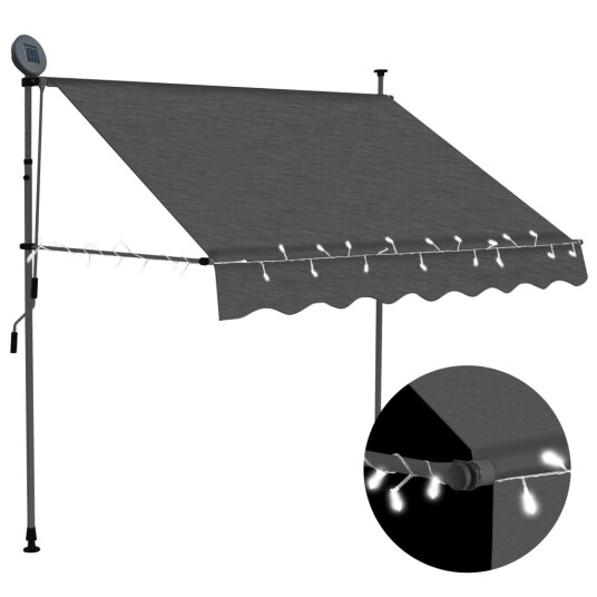 vidaXL Manuell uttrekkbar markise med LED 150 cm antrasitt vidaXL Manuell uttrekkbar markise med LED 150 cm antrasitt