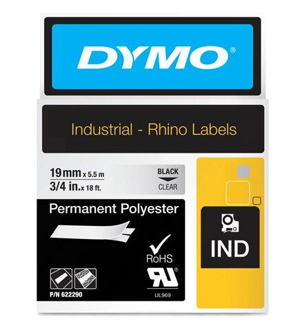 DYMO Dymo Rhino permanent polyester 19mm x 5.5m - sort p klar