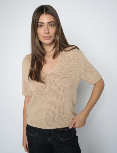 MOS MOSH Mmarin Ss Collar Cotton Knit Beige L MOS MOSH Mmarin Ss Collar Cotton Knit Beige L