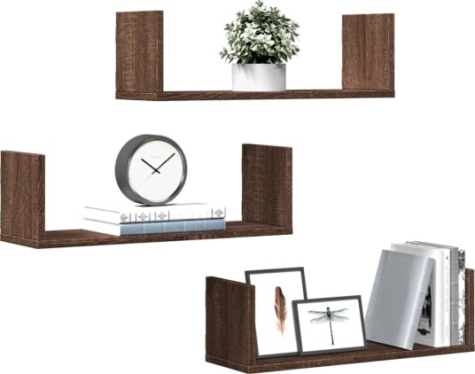 Vegghyller 3 stk brun eik 58x18x18 cm konstruert tre Vegghyller 3 stk brun eik 58x18x18 cm konstruert tre