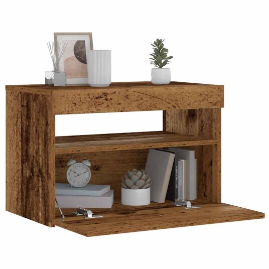 Nattbord med LED-lys gammelt tre 60x35x40 cm konstruert tre 8721158760692