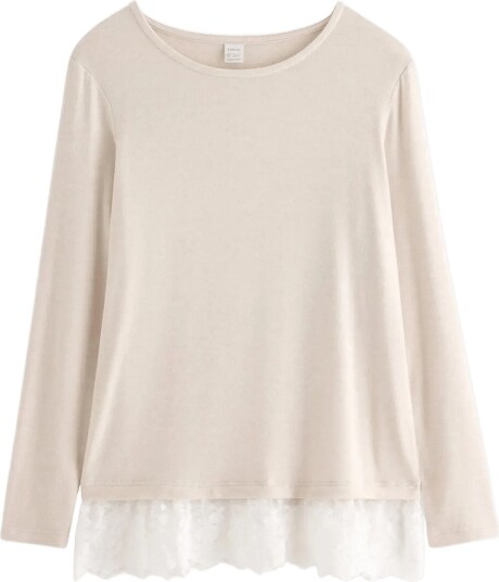 Lindex Long Sleeved Top With Lace Trim Beige 158/164