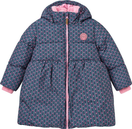 Copenhagen Colors Puffer Long Frill Jacket W. Teddy Lining   NAVY FLOWER AOP   128