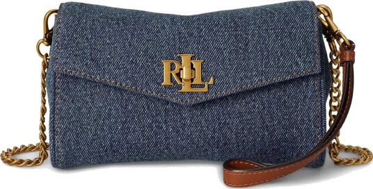 Lauren Ralph Lauren Denim Turn Lock Wristlet Crossbody Blue ONE SIZE