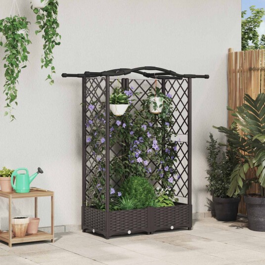 vidaXL Hevet Bed med Trellis og Tak Brun 124 x 40 x 123 cm PP
