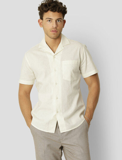 Clean Cut Copenhagen Bowling Cotton Linen Shirt S/S - Cream - M