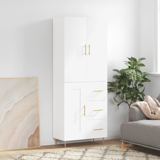 vidaXL Highboard hvit 69,5x34x180 cm konstruert tre 8720845412524