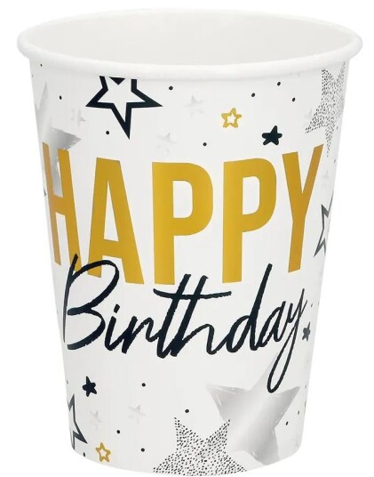 8 stk "Happy Birthday" Pappkopper