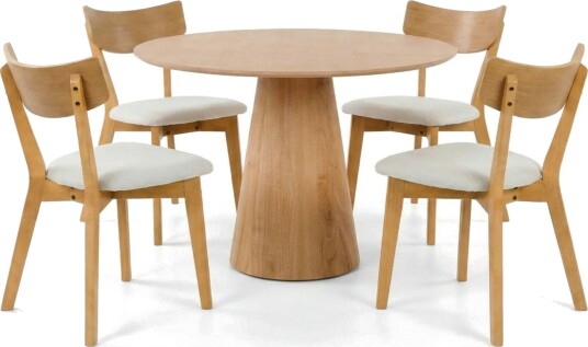 Siena spisegruppe 110 cm rund i eik med 4 Amelia spisestoler med pute Eik/Beige
