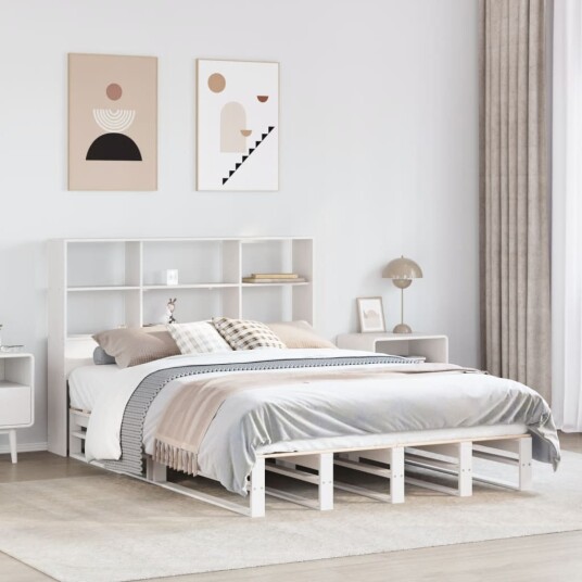  Seng med bokhylle uten madrass hvit 160x200 cm heltre 8721158627148