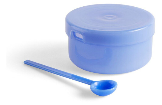 HAY Borosilicate skål med lokk og skje Jade light blue