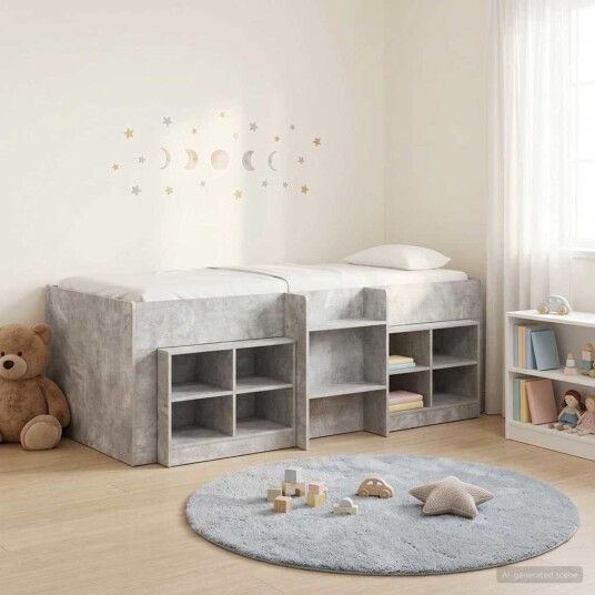  Loft Seng Ramme med Skap 3 pcs Betonggrå Konstruert tre