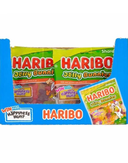 12 stk Haribo Jelly Bunnies   Vingummikaniner med Fruktsmaker   Hel Eske 1,68 kg
