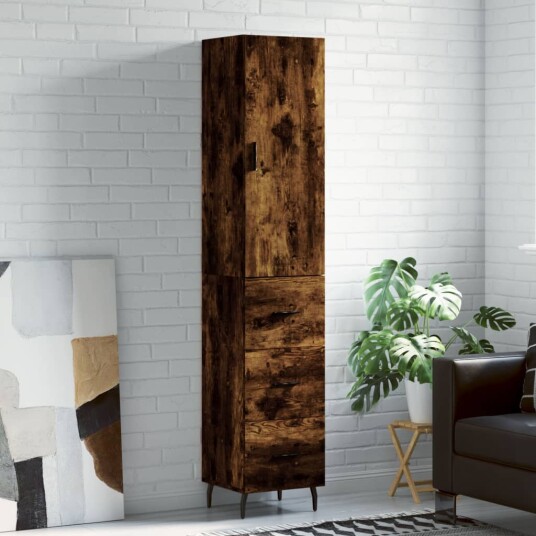 vidaXL Highboard røkt eik 34,5x34x180 cm konstruert tre 8720845482923