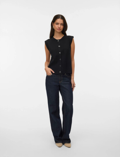 Vero Moda Vmgold Sl O Neck Button Vest Boo   Black   S