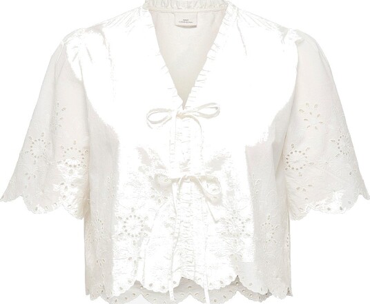 Only Carmakoma   Bluse carMiffy S/S Emb Tie Top OS Wvn   Hvit