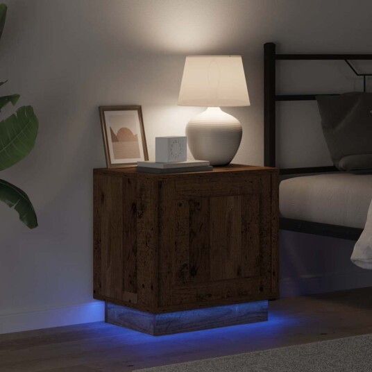 Nattbord med LED lys 2 stk Gamle tre 44x34,5x45 cm