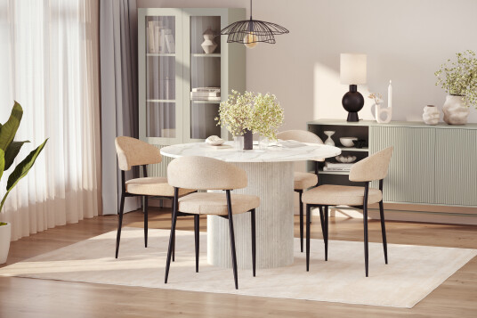 Scandinavian Choice Uppveda Spisebord 120 cm Rund med 4 stk Jairam Matstkolar Hvit