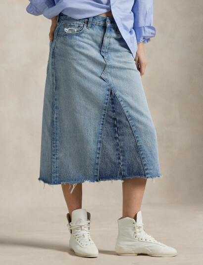 Polo Ralph Lauren Paneled Denim A-Line Skirt - Blue - 26 Polo Ralph Lauren Paneled Denim A-Line Skirt - Blue - 26