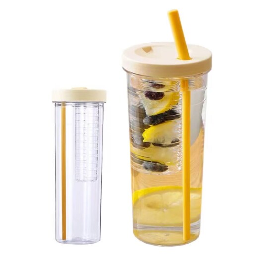 Vannflaske med halm og infuser 700 ml gjennomsiktig