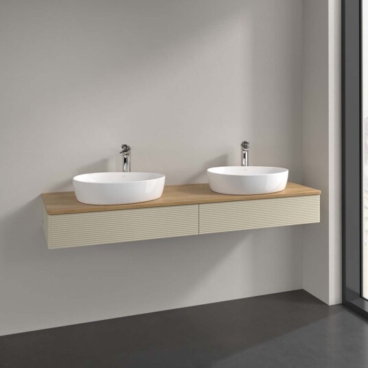 Villeroy & Boch  Antao Servantskap med 2 skuffer 160x50x19 cm m/lys Grå Matt/Eik