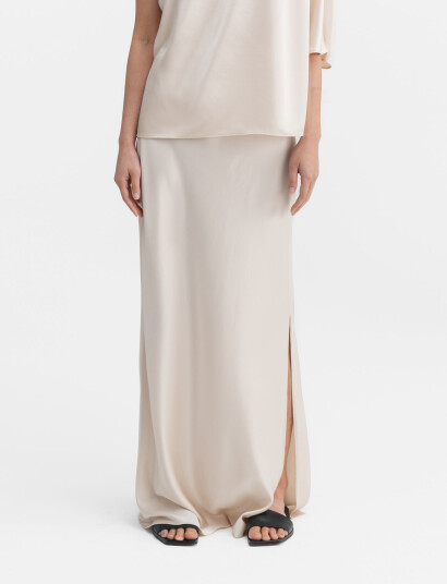 Ahlvar Gallery Hana Long Logo Satin Skirt Cream S