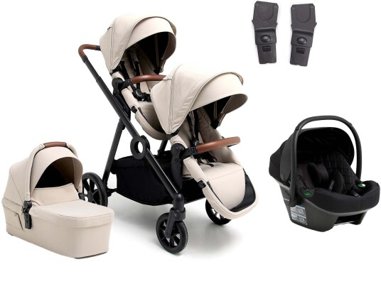 Beemoo Pro Multi 2 Søskenvogn inkl. Route i-Size Babybilstol Latte Beige/Black Stone