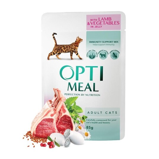 Optimeal Cat Adult & Senior Lamb & Veggies In Jelly Våtfôr Til Katt 12 X 85 G