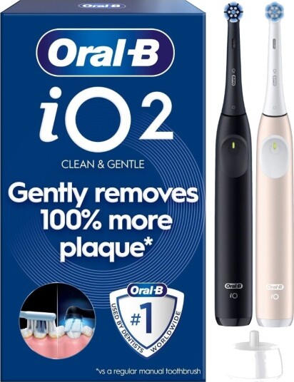 Oral-B iO2 Elektrisk Tannbørste Night Black og Calm Pink Duo med Reiseetui Oral-B iO2 Elektrisk Tannbørste Night Black og Calm Pink Duo med Reiseetui