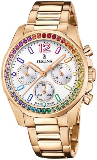 Festina Dameklokke F20609 2 Boyfriend Hvit/Gulltonet stål Ø38.1 mm Festina Dameklokke F20609 2 Boyfriend Hvit/Gulltonet stål Ø38.1 mm