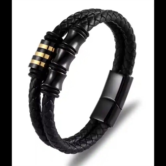 Black HSK Elite Svart Herrearmbånd i Lær & Forgylt Edelstål Black HSK Elite Svart Herrearmbånd i Lær & Forgylt Edelstål